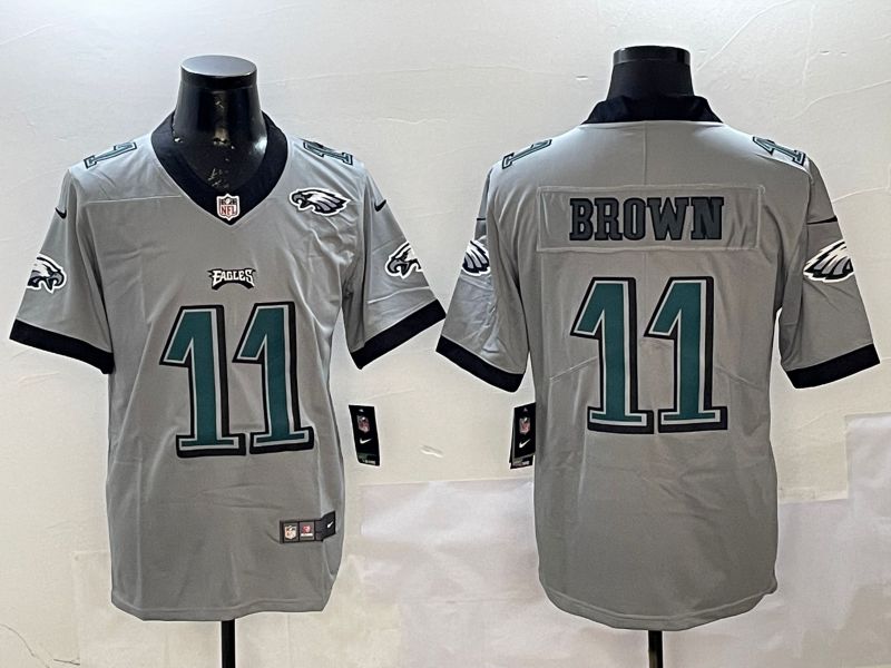 Men Philadelphia Eagles #11 Brown Grey 2025 Nike Vapor Limited NFL Jersey style 2123